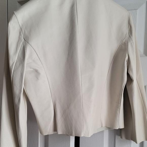 Cream Leather Jacket by Liviana Conti Size 42 - Picture 2 of 5